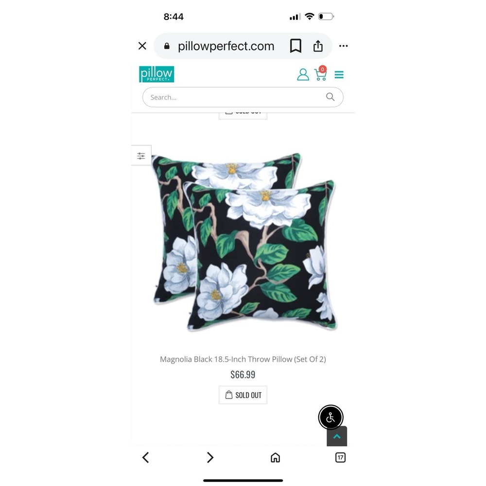 Pillow Perfect‎ Magnolia Black Indoor Outdoor Decorative ~ Discontinued Pair - Picture 8 of 8